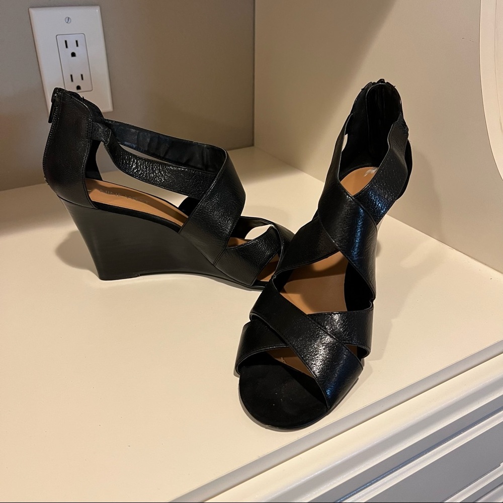 Nine West Franzi Black Strappy Wedge Heel